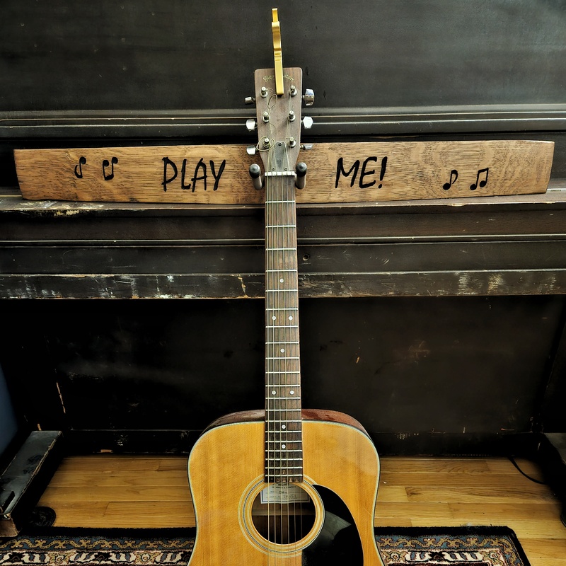 2023 - Custom guitar wall hanger created from used whisky cask stave.